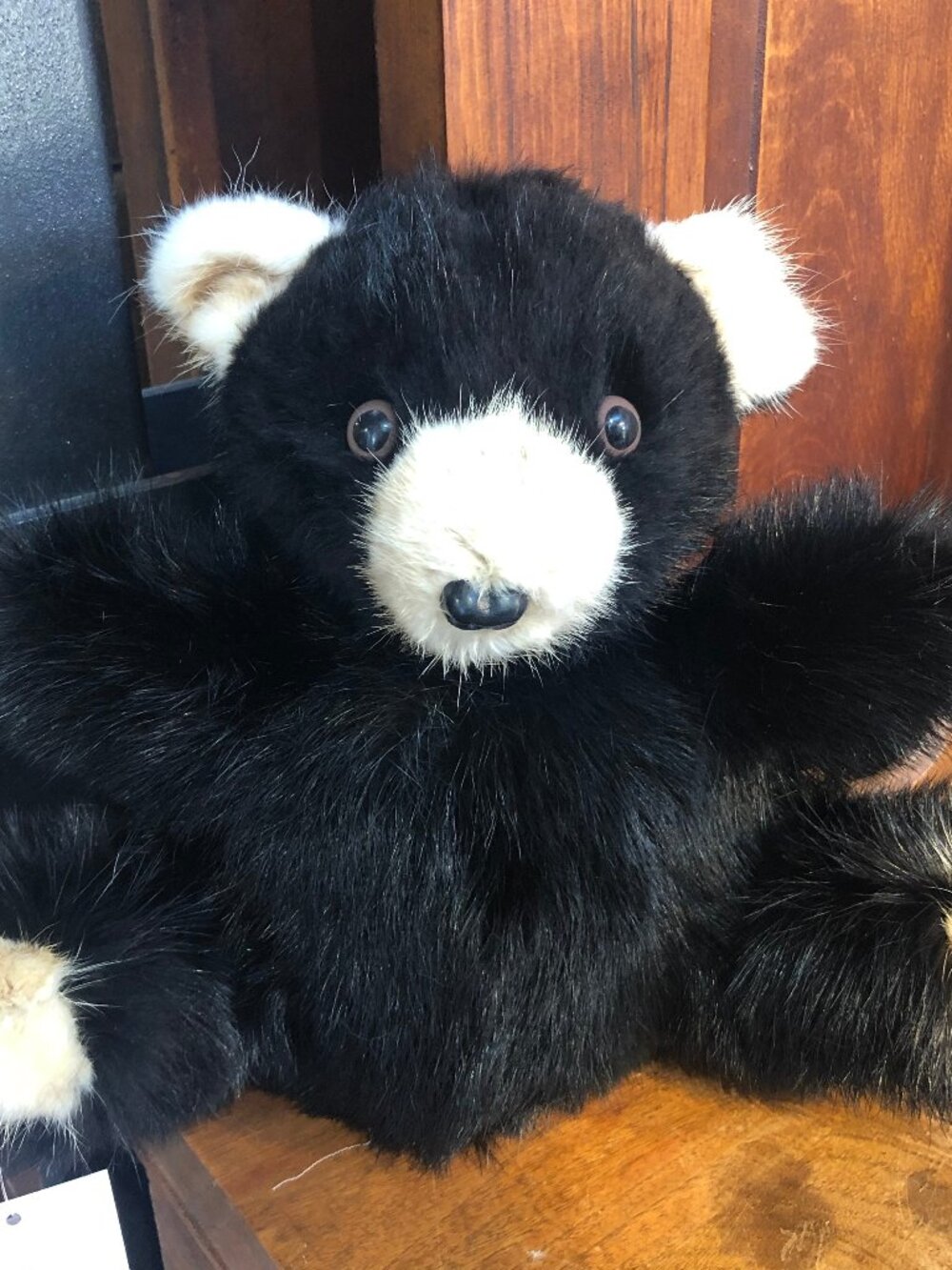 Black and Cream Handmade Genuine Mink Fur Teddy Bear Real Fur Stuffed Animal